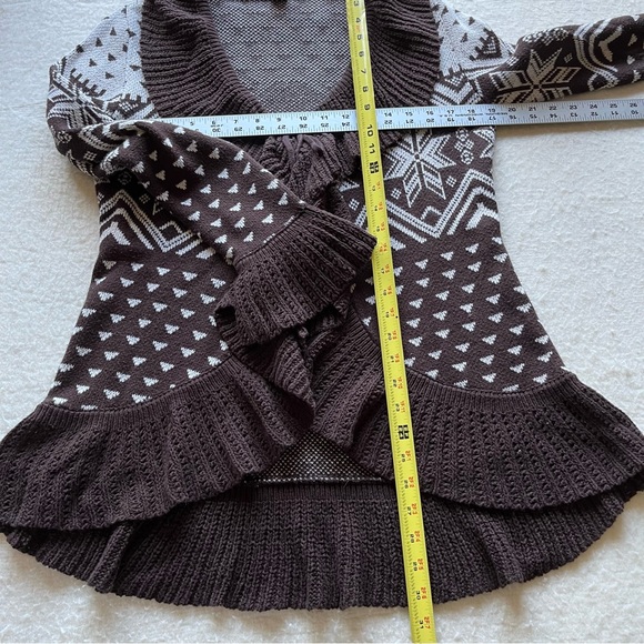 Style & co Brown and White Women's cardigan sweater open weave Ruffle front S - Picture 5 of 7